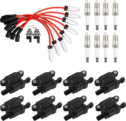 HQPASFY Ignition Coil UF413 & Iridium Spark Plug & Wires Set of 8 Compatible With Cadillac Escalade Chevrolet Silverado Express 1500 2500 3500 GMC Sierra Yukon 4.8L 5.3L 6.0L Rapalce# GN10165 in Kuwait