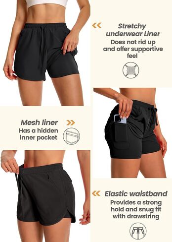 Womens Running Athletic Shorts - 2 in 1 Shorts High Waisted Workout Gym Casual Shorts Mesh Liner Zipper Pockets in Saudi Arabia