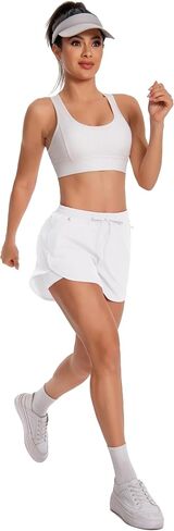 Womens Running Athletic Shorts - 2 in 1 Shorts High Waisted Workout Gym Casual Shorts Mesh Liner Zipper Pockets in Saudi Arabia