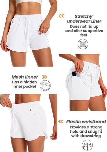 Womens Running Athletic Shorts - 2 in 1 Shorts High Waisted Workout Gym Casual Shorts Mesh Liner Zipper Pockets in Saudi Arabia