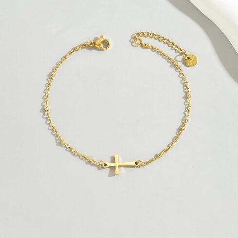Cross Bracelet for Women 18K Gold Plated Dainty Pearl Beaded Cross Bracelets Adjustable Stainless Steel Trendy Wedding Bridesmaid Jewelry in Saudi Arabia
