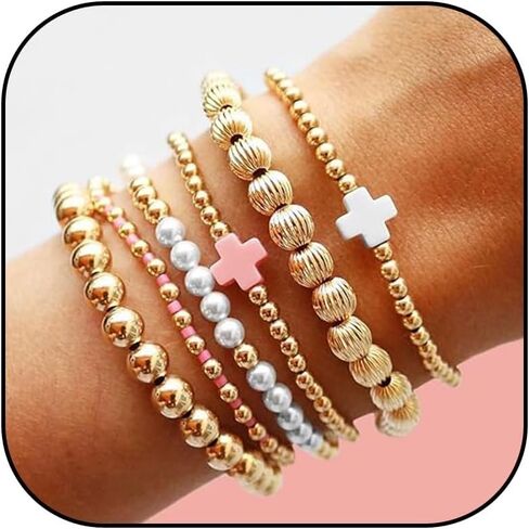 Long tiantian Gold Bracelets for Women Gold Beaded Bracelet Stack for Women Pearl Cross Bracelet for Women Trendy 2025 in Saudi Arabia