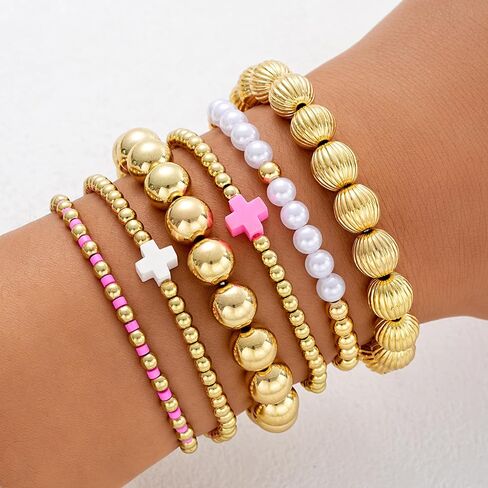 Long tiantian Gold Bracelets for Women Gold Beaded Bracelet Stack for Women Pearl Cross Bracelet for Women Trendy 2025 in Saudi Arabia