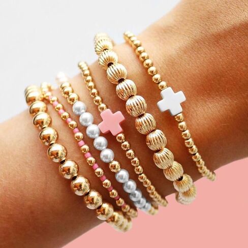 Long tiantian Gold Bracelets for Women Gold Beaded Bracelet Stack for Women Pearl Cross Bracelet for Women Trendy 2025 in Saudi Arabia