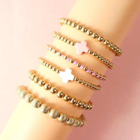 Long tiantian Gold Bracelets for Women Gold Beaded Bracelet Stack for Women Pearl Cross Bracelet for Women Trendy 2025 in Saudi Arabia