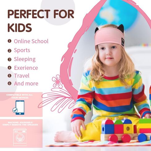 Joythink Kids Bluetooth Headband Headphones Sleep Mask Wireless Earphones Built in Thin Speaker Adjustable Sports Headset Sleep Headband for Girls Boys Toddler Children Baby Travel Study Pink in Kuwait