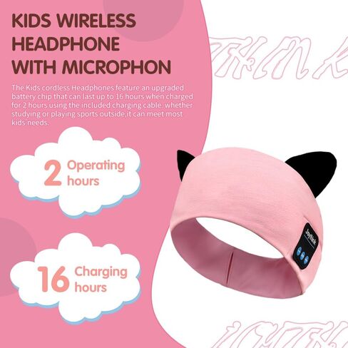 Joythink Kids Bluetooth Headband Headphones Sleep Mask Wireless Earphones Built in Thin Speaker Adjustable Sports Headset Sleep Headband for Girls Boys Toddler Children Baby Travel Study Pink in Kuwait