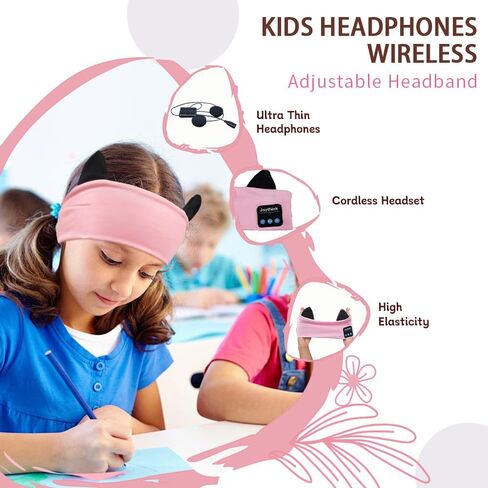 Joythink Kids Bluetooth Headband Headphones Sleep Mask Wireless Earphones Built in Thin Speaker Adjustable Sports Headset Sleep Headband for Girls Boys Toddler Children Baby Travel Study Pink in Kuwait