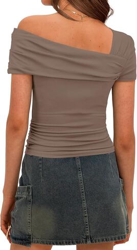 دارونغ الصيف الصيفي القصيرة واحدة من الكتف العلوي Ruched الخروج قمم قميص رفيعة in Saudi Arabia