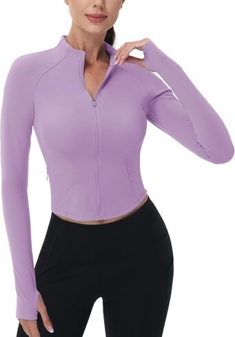 MAGCOMSEN Womens Lightweight Athletic Jacket Cropped Zip Up Workout Jackets Long Sleeve Yoga Tops Slim Fit Running Gym in Saudi Arabia