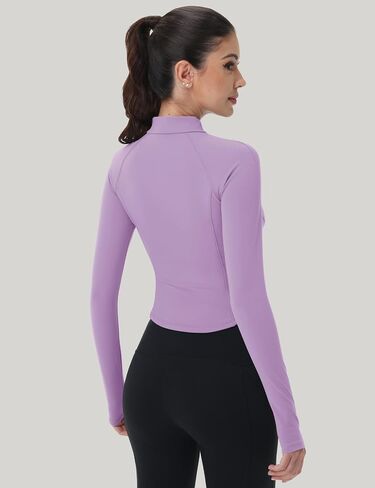 MAGCOMSEN Womens Lightweight Athletic Jacket Cropped Zip Up Workout Jackets Long Sleeve Yoga Tops Slim Fit Running Gym in Saudi Arabia