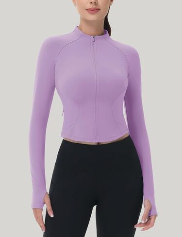 MAGCOMSEN Womens Lightweight Athletic Jacket Cropped Zip Up Workout Jackets Long Sleeve Yoga Tops Slim Fit Running Gym in Saudi Arabia