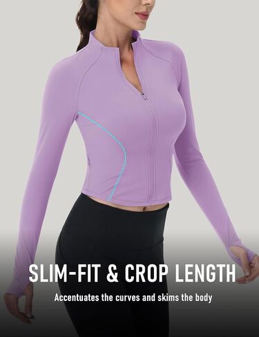 MAGCOMSEN Womens Lightweight Athletic Jacket Cropped Zip Up Workout Jackets Long Sleeve Yoga Tops Slim Fit Running Gym in Saudi Arabia