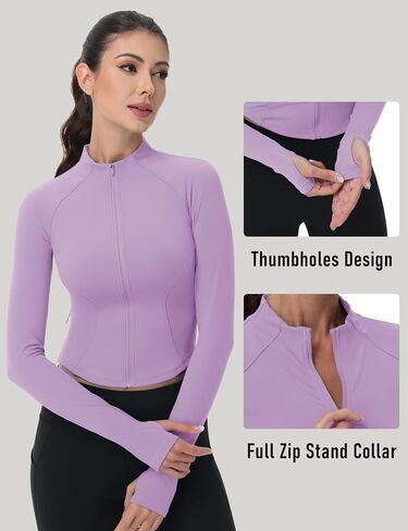 MAGCOMSEN Womens Lightweight Athletic Jacket Cropped Zip Up Workout Jackets Long Sleeve Yoga Tops Slim Fit Running Gym in Saudi Arabia