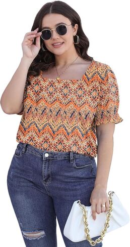 Weeso Womens Summer Tops 2025 عصرية مربعة الرقبة بلوزات قصيرة الأكمام نفخة in Kuwait