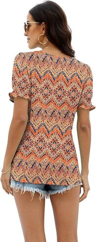 Weeso Womens Summer Tops 2025 عصرية مربعة الرقبة بلوزات قصيرة الأكمام نفخة in Kuwait