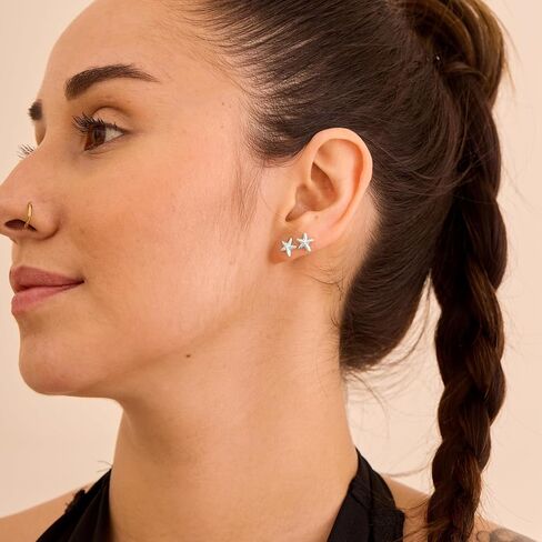 Gold Earrings for Women - 2 Pairs 14K Gold/Silver Plated Small Shell Starfish Turtle Seahorse Stud Earrings Set Beachy Jewelry for Women Gifts in Kuwait