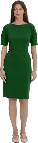 Maggy London Women's Sophisticated Crew Neck Sheath with Overlap Notch Hem Detail Career Workwear Desk to Dinner in Saudi Arabia