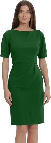 Maggy London Women's Sophisticated Crew Neck Sheath with Overlap Notch Hem Detail Career Workwear Desk to Dinner in Saudi Arabia