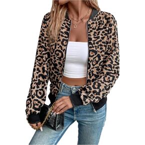 ميلوميا للنساء الفهد طباعة zip up قاذفة سترات طويلة الأكمام