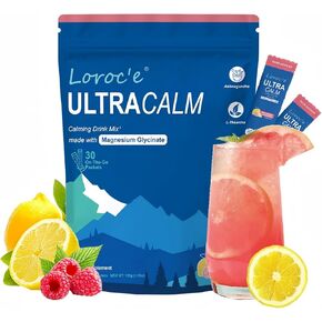 UltraCalm Super Cortisol Drink, Calm Magnesium Glycinate Powder (30 Servings), L-theanine, Ashwagandha, Vitamin D, No Sugar, Raspberry Lemonade Electrolytes Powder