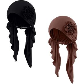 Geyoga 2 Pcs Cancer Chemo Headwear for Women Flower Design Turban Headwear for Women Pre Tied Elastic Slip on Head Scarf