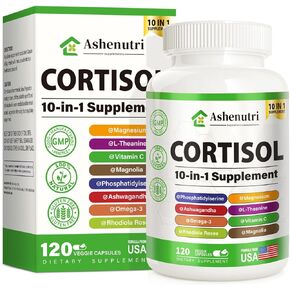 10-in-1 Cortisol Supplement with Magnesium,Ashwagandha,Rhodiola Rosea,L Theanine,Hormone Balance for Women 120 Vegan Capsules