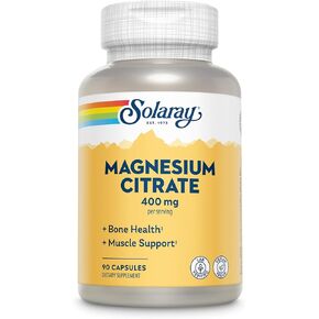 Solaray Magnesium Citrate - Pure Magnesium Citrate Capsules, Supplement for Calm, Bone Health, Cellular Energy, Heart & Muscle Support, 400mg Per Serving - 90 Vegan Capsules