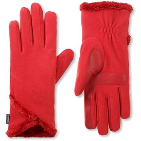isotoner Womens Lined Recycled Stretch Fleece Water Repellant Gloves With Overlap Wrist One Size