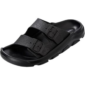 Harssidanzar Mens Slides Sandals Double Buckle Adjustable Slides EVA Flat Sandals KM243US