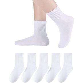 Boys Girls Seamless thick Crew Socks Soft School Socks 5-14 Years Uniform Calf Socks Black white 5 Pairs Pack
