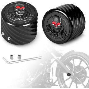 غطاء جوز الدراجات النارية الألمنيوم غطاء الجوز | 3D Skull Pattern Axle Nut Caps Fit for Harley Touring Road King Dyna Street Glide Softail Sportster 2002-2025 (Chrome Red)