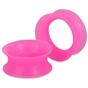 Pair 5/8" (16MM) PINK SILICONE EARSKIN TUNNELS Double Flare Gauges Super Ultra Thin Soft Flexible Flesh Plugs (2pcs)