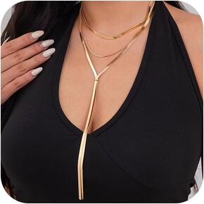Dainty Gold Layered Choker Statement Necklace for Women Fashion Long Snake Chain Layering Y Shaped Necklaces Trendy Costume Dress Stack Jewelry Gifts