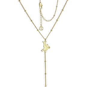 Cicy Bell 18k Gold Plated Y Shaped Pendant Necklace for Women Butterfly Dainty Bead Chain Drop Necklace Trend Jewelry Gift, 17.7" + 1.9" Extender