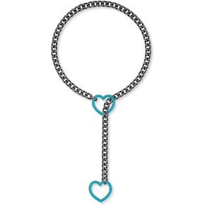 Women's Slip Necklace With Heart O-ring, Handmade Punk Rock Cuban Chain Lariat Y-Necklace, Adjustable Long Chain Collar Jewelry