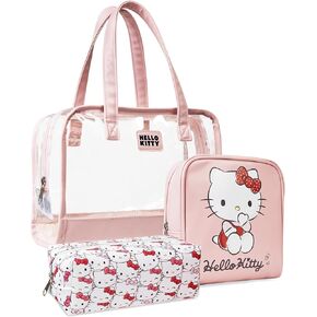 Hello Kitty Toiletry Bag and Makeup Bag Set of 3 for Women Teens Girls Zipped Cosmetics Case Kawaii Travel Essentials Anime Gifts for Her