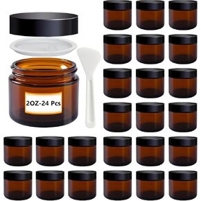 4 oz Amber Glass Jars with Lids,24 Pack 4oz Small Glass Jars with Inner Liners,4 Ounce Travel Jars for Cosmetics Container,Cream Lotion,Body Scrub