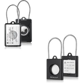 PROfezzion Luggage Tag AirTag Holder with Wire Cable Key Rings for Travel + Metal AirTag Holder for Luggage