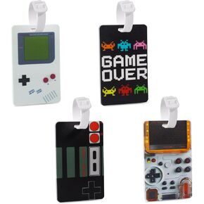 Pounchi Retro Game Controller Luggage Tags (4 Pack) Funny Gaming Merch for Luggage Travel Bags Suitcases Identifiers Name Luggage ID Tags for Teens Kids