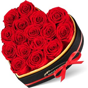 16 Preserved Roses in Heart Shape Gift Box for Her - Forever Flowers for Delivery, Eternal Rose Mothers Gifts for Mom, Wife Anniversary Birthday Gifts for Women, Red in Kuwait