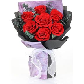 Preserved Flowers Bouquets 7 Roses, Long-Lasting Flower with Gift Box, Real Forever Flower Gifts for Delivery Women Wife Mom Friend on Anniversary Birthday Wedding (Red Roses)