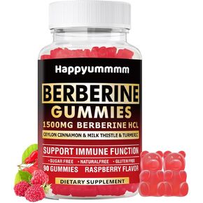 90 CT Berberine Gummies with Ceylon Cinnamon 1500mg مكملات HCL عالية القوى لدعم المناعة والتمثيل الغذائي ، نكهة Berberine الخالية من السكر.