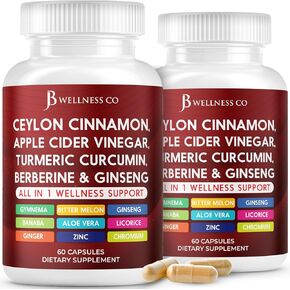 Ceylon Cinnamon, Turmeric, ACV, Ginseng, Aloe Vera, Berberine Plus Banaba, Ginger Root - 120 Capsules