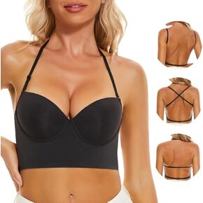 Low Back Bras for Women, Seamless Underwire Invisible Backless Bra, Multi-Way Convertible Straps Low Cut Bras Halter Bra