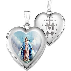 PicturesOnGold.com Sterling Silver Miraculous Medal Heart Locket - 3/4 Inch X 3/4 Inch
