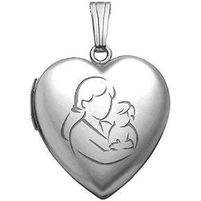 Picturesongold.com Sterling Silver Mom and Son Heart Locket - 3/4 بوصة × 3/4 بوصة