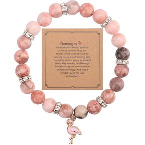 Flamingo Bracelet, Stone Beaded Bracelets with Flamingo Pendants Trendy Flamingo Jewelry Bracelet Gemstone Bracelet Jewelry Gift for Woman
