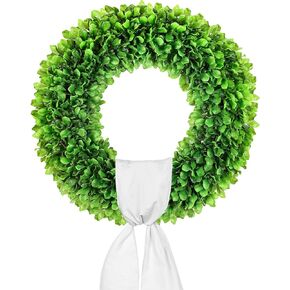 Vlorart 24 Inch Faux Round Boxwood Wreath, Front Door Large Wreaths Artificial Spring Summer Greenery Wreath with Sash for Farmhouse Wedding Year Round Indoor and Outdoor