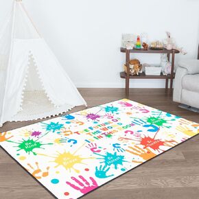 Colorful Handprints Kids Rug for Playroom,Non-Slip Rugs for Babies and Infants, Play Rugs for Classroom,Play Rug for Kids Bedrooms,Ultra Soft Carpet Play for Nursery Washable 59 X 39.4 inch